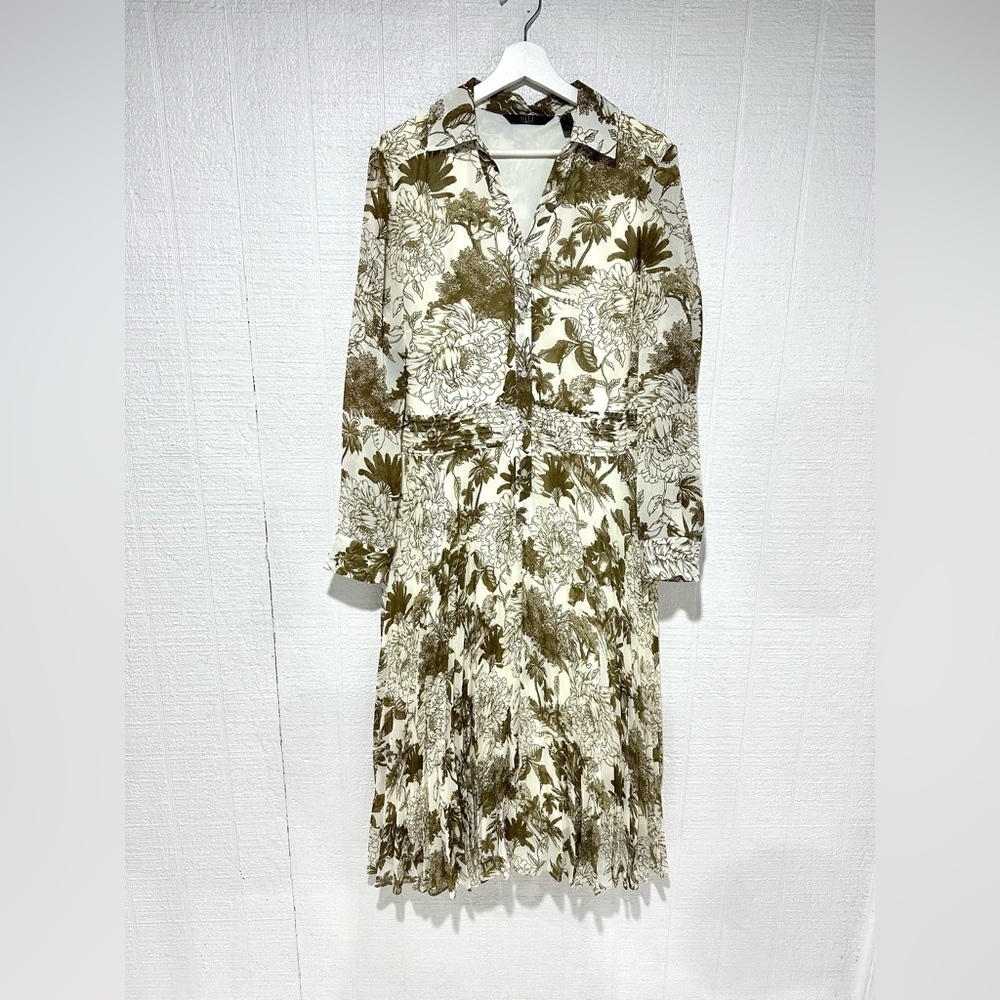 NWOT G.I.L.I Floral Print Long Sleeve midi Dress pleated size 14
